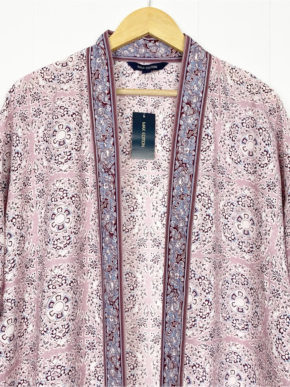 Max Studio Kimono Women's Size Large Open Front Top Cover Up Paisley Floral NWT